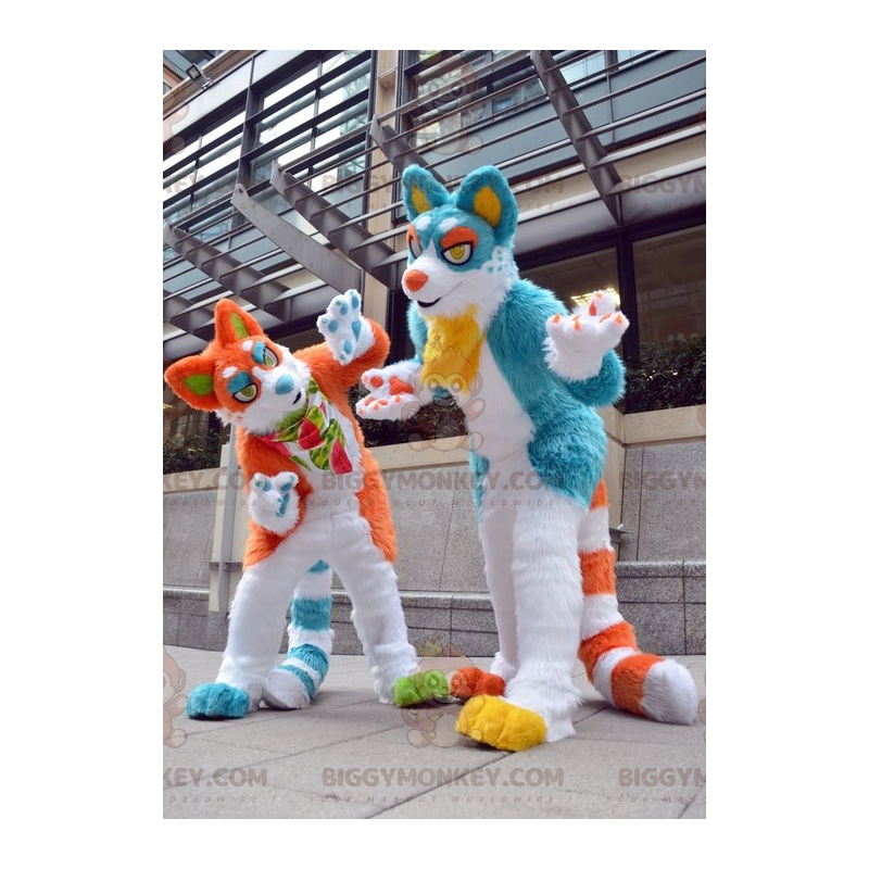 Blue and Orange Cat BIGGYMONKEY™s Mascot Couple –