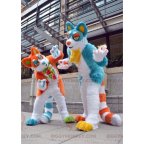 Couple de mascotte BIGGYMONKEY™ de chat bleu et orange -