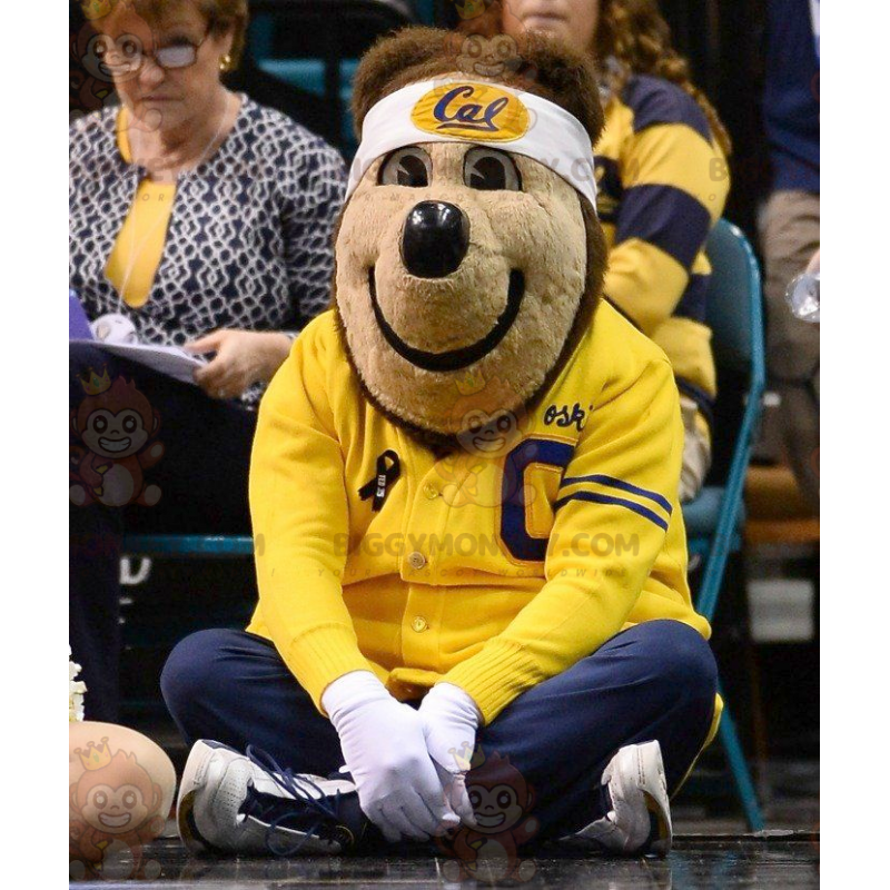 BIGGYMONKEY™ Mascot Costume of Brown Bear in Yellow and Blue