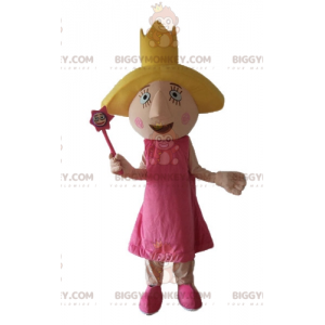 BIGGYMONKEY™ Mascottekostuum Feeënprinses in roze jurk met