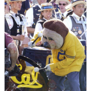BIGGYMONKEY™ maskotdräkt av brun björn i gula och blåa