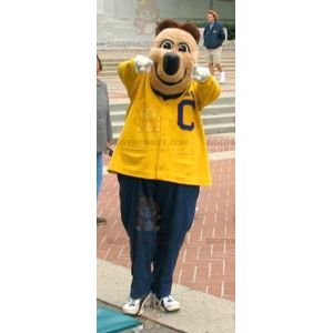 BIGGYMONKEY™ Mascot Costume of Brown Bear in Yellow and Blue
