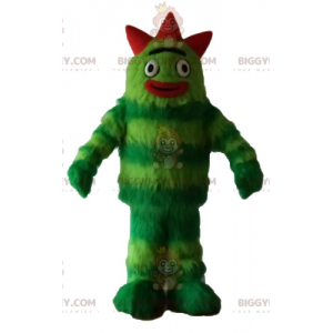 Helt behåret tofarvet grønt monster BIGGYMONKEY™ maskotkostume