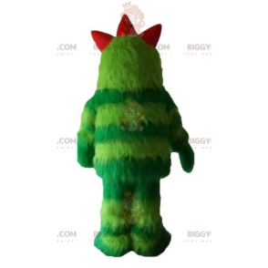 Traje de mascote de monstro verde de dois tons todo peludo