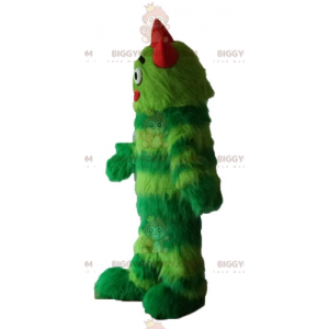 Traje de mascote de monstro verde de dois tons todo peludo