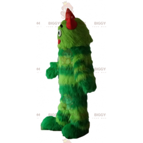 Traje de mascote de monstro verde de dois tons todo peludo