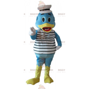 Traje de mascote BIGGYMONKEY™ Pato azul e amarelo vestido de