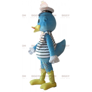 Traje de mascote BIGGYMONKEY™ Pato azul e amarelo vestido de