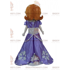 Kostým maskota BIGGYMONKEY™ krásné zrzavé princezny s fialovými