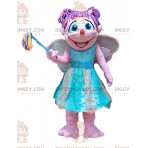 BIGGYMONKEY™ mascot costume of pretty pink and blue fairy very