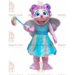 BIGGYMONKEY™ mascot costume of pretty pink and blue fairy very