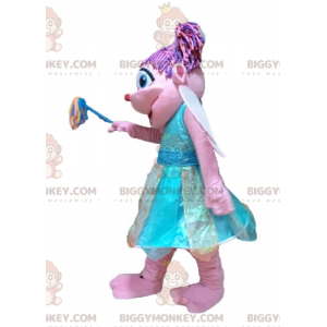 BIGGYMONKEY™ mascot costume of pretty pink and blue fairy very