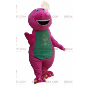 Funny Plump Giant Pink And Green Dinosaur BIGGYMONKEY™ Mascot