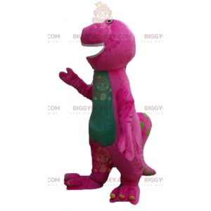 Funny Plump Giant Pink And Green Dinosaur BIGGYMONKEY™ Mascot