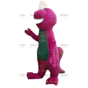 Hauska pullea jättiläinen vaaleanpunainen ja vihreä dinosaurus
