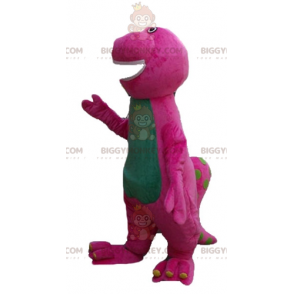 Grappige mollige gigantische roze en groene dinosaurus