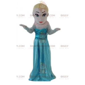 BIGGYMONKEY™ Blond prinsesmeisje in blauwe jurk mascottekostuum