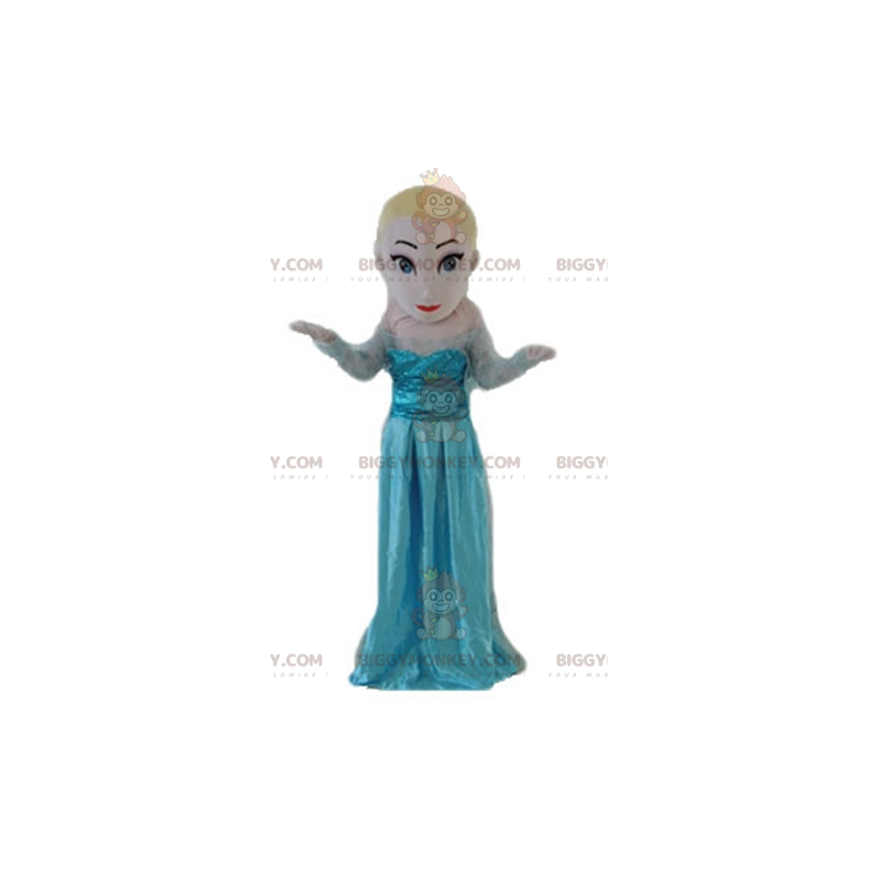 BIGGYMONKEY™ Blond prinsesmeisje in blauwe jurk mascottekostuum