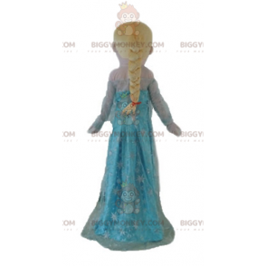 BIGGYMONKEY™ Blonde Princess Girl In Blue Dress Mascot Costume