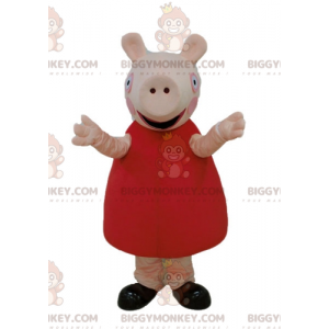 BIGGYMONKEY™ maskotkostume Pink gris med rød kjole -