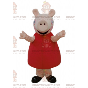 BIGGYMONKEY™ maskottiasu, vaaleanpunainen possu punaisella