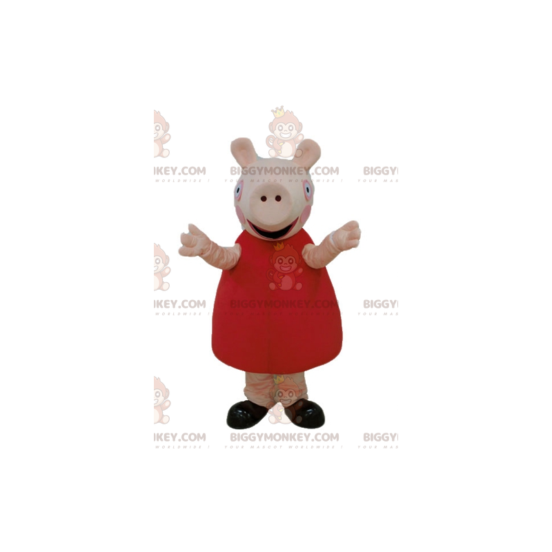 BIGGYMONKEY™ Mascot Costume Pink Pig With Red Dress -