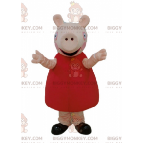 Kostium maskotka BIGGYMONKEY™ Różowa świnka z czerwoną sukienką