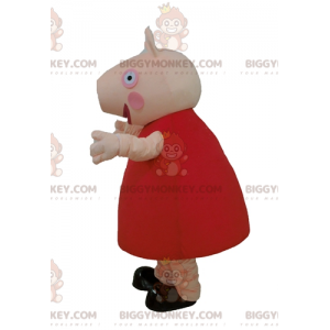 BIGGYMONKEY™ Maskottchenkostüm Rosa Schwein mit rotem Kleid -