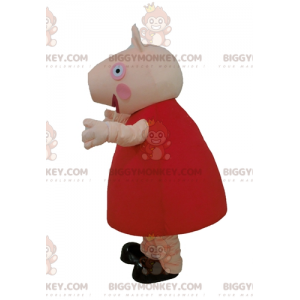 Traje de Mascote BIGGYMONKEY™ Porco Rosa com Vestido Vermelho –