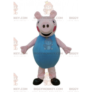 Disfraz de mascota Pink Pig BIGGYMONKEY™ vestido de azul -