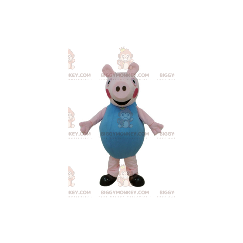 Pink Pig BIGGYMONKEY™ Mascot Costume Dressed in Blue –