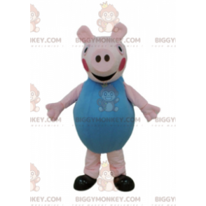 Disfraz de mascota Pink Pig BIGGYMONKEY™ vestido de azul -