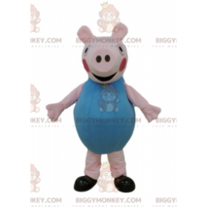 Στολή μασκότ Pink Pig BIGGYMONKEY™ ντυμένη στα μπλε -