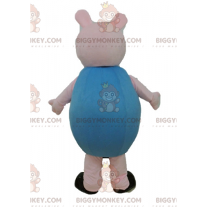 Pink Pig BIGGYMONKEY™ Mascot Costume Dressed in Blue –