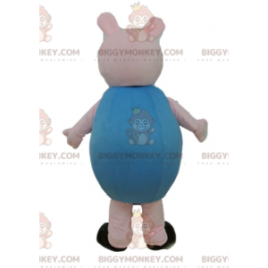 Στολή μασκότ Pink Pig BIGGYMONKEY™ ντυμένη στα μπλε -