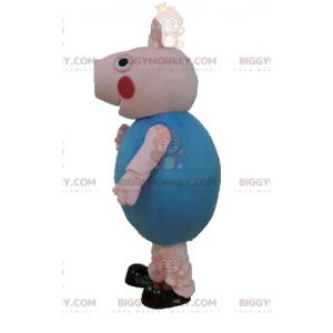 Στολή μασκότ Pink Pig BIGGYMONKEY™ ντυμένη στα μπλε -