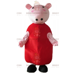 BIGGYMONKEY™ Maskottchenkostüm Rosa Schwein mit rotem Kleid -