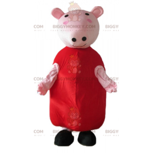 BIGGYMONKEY™ Μασκότ Κοστούμι Ροζ Γουρουνάκι με Κόκκινο Φόρεμα -