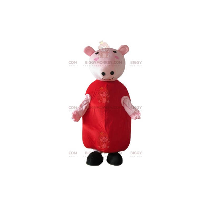 BIGGYMONKEY™ maskottiasu, vaaleanpunainen possu punaisella