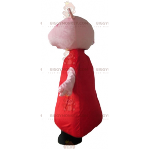 BIGGYMONKEY™ Maskottchenkostüm Rosa Schwein mit rotem Kleid -