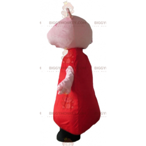 Traje de Mascote BIGGYMONKEY™ Porco Rosa com Vestido Vermelho –