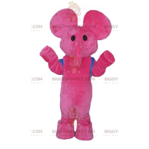 Pink Elephant BIGGYMONKEY™ Mascot Costume with Blue Satchel –