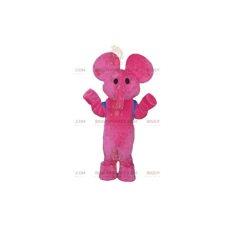 Pink Elephant BIGGYMONKEY™ Mascot Costume with Blue Satchel -