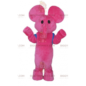 Κοστούμι μασκότ ροζ ελέφαντα BIGGYMONKEY™ με μπλε τσάντα -