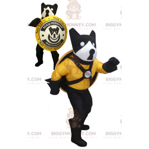 BIGGYMONKEY™ Costume da mascotte Cane nero giallo e bianco con