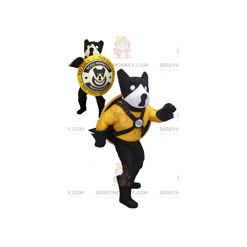 BIGGYMONKEY™ Costume da mascotte Cane nero giallo e bianco con