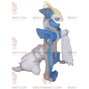 Costume de mascotte BIGGYMONKEY™ de dragon gris bleu et blanc à