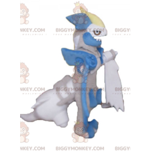Grymt utseende blå & vit grå drake BIGGYMONKEY™ maskotdräkt -