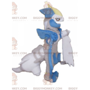 Costume de mascotte BIGGYMONKEY™ de dragon gris bleu et blanc à