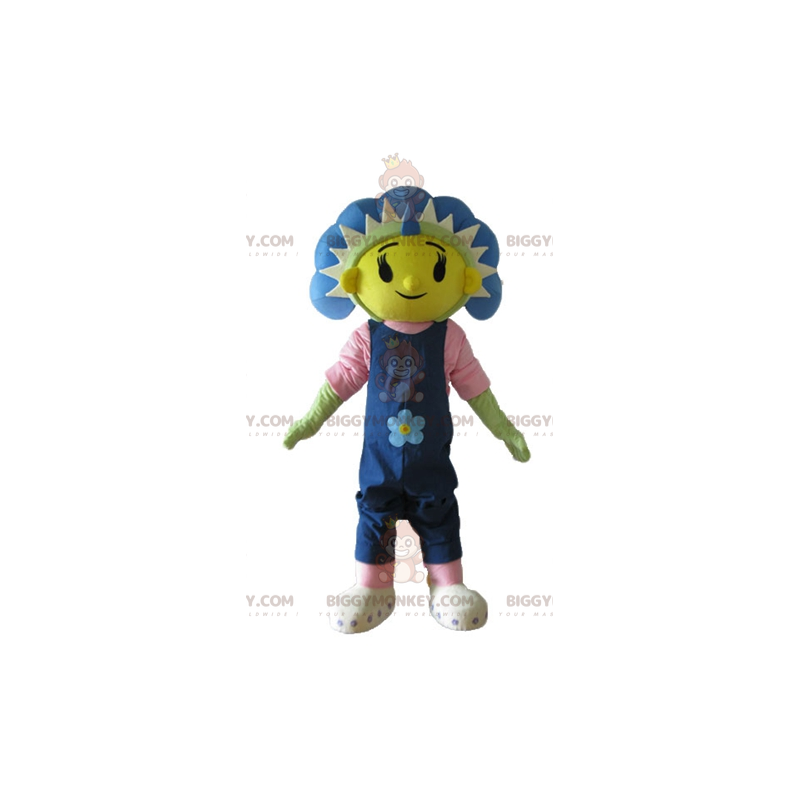 BIGGYMONKEY™ mascottekostuum met grote blauwe, gele en groene
